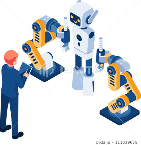 Isometric Businessman Use Robotic Arm Build Ai Robot 111039058