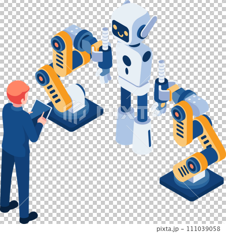 Isometric Businessman Use Robotic Arm Build Ai Robot Isometric Businessman Use Robotic Arm Build Ai Robot 111039058