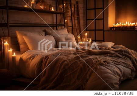 AI-generated content. Cozy bedroom with candlelight 111039739