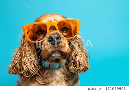AI-generated content. Cool canine in orange shades 111039968