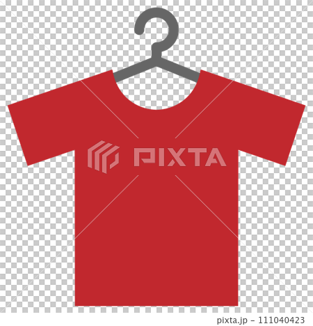 Red T-shirt hanging on a hanger 111040423