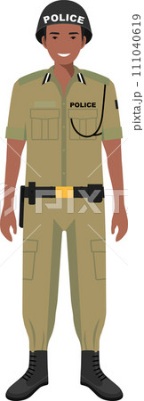 Standing African Military Policeman Officer in Traditional Uniform Character Icon in Flat Style. Vector Illustration. 111040619