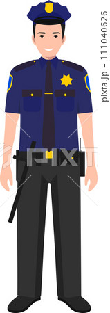 Standing American Policeman Officer in Traditional Uniform Character Icon in Flat Style. Vector Illustration Standing American Policeman Officer in Traditional Uniform Character Icon in Flat Style. Vector Illustration 111040626