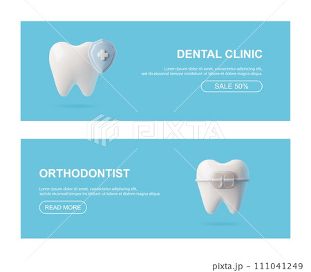 3D healthy teeth with medical shield and dental braces, landing page set for professional orthodontic, dentistry clinic 3D healthy teeth with medical shield and dental braces, landing page set for professional orthodontic, dentistry clinic 111041249