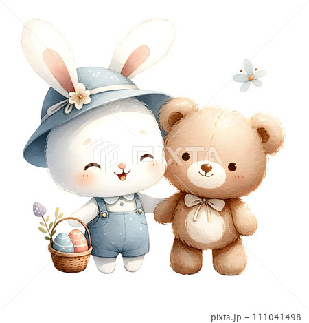 Easter bunny with Teddy bear friend 111041498
