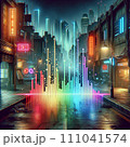 オーディオスペクトラム波形とサイバーパンク風の夜景 111041574