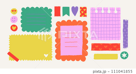 Paper valentine memo notes on stickers. Vector vintage sticky notes and pages with torn edges 111041855
