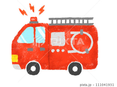 サイレンを鳴らす消防車のイラスト　クレヨンタッチ 111041931