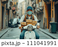 a delivery rider on a classic, stylish scooter,   Genearative AI 111041991