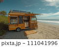 a food truck mock-up parked by a sunny beach, its design reflecting a relaxed coastal vibe.  Genearative AI 111041996
