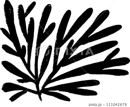 Simple Chalk Grunge Branch with Oval Leaves 111042679