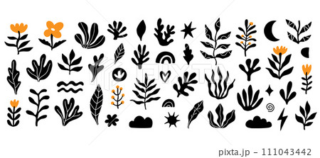 Organic boho floral shapes set abstract plants 111043442