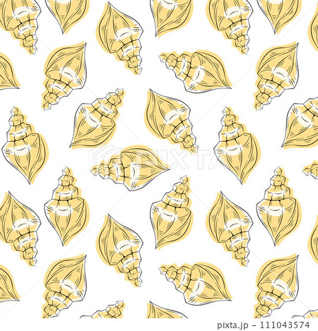 Marine seamless pattern of seashells in line art style. Vector undersea illustration on a white background. Marine seamless pattern of seashells in line art style. Vector undersea illustration on a white background. 111043574