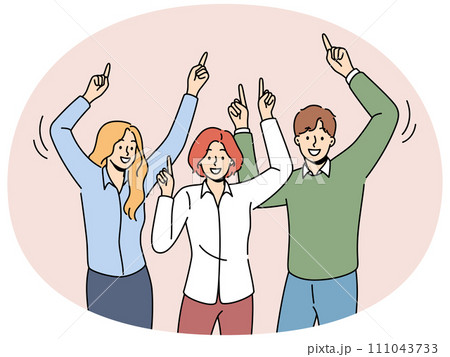 Happy employees dancing together 111043733
