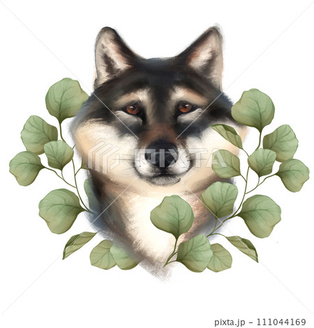 Cute dog with leaves. Animal illustration isolated on white 111044169