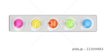 Colorful pad, pill chewing gum blister with fruity and berry flavors 3D vector, cartoon sweet bubble gum package candies 111044663