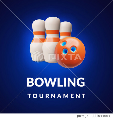Squared banner about bowling tournament 3D style, vector illustration 111044664
