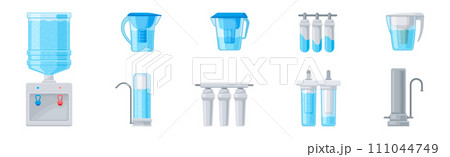 Water Filtration with Home Systems and Facility Vector Set 111044749