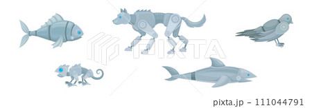 Mechanical Animals and Futuristic Mechanic Pets Vector Set 111044791
