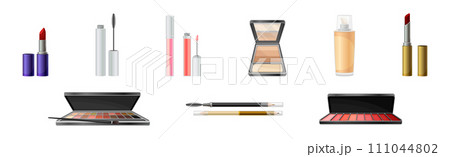 Cosmetic and Glamor Makeup Product and Accessories Vector Set 111044802