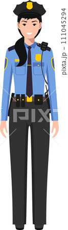 Standing American Policewoman Officer in Traditional Uniform Character Icon in Flat Style. Vector Illustration. 111045294