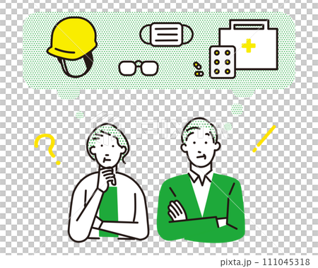 老夫婦思考防災-向量圖示集插畫素材 111045318