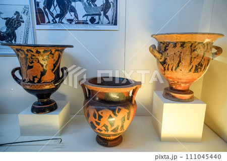 Ancient pottery, vessels and amphorae in Antalya Museum of Antiquities. 111045440