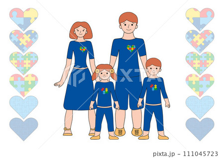 Loving parent and autistic children show support love, tolerance. Vector illustration autism concept 111045723