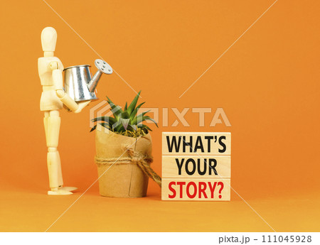 Storytelling and what is your story symbol. Concept words What is your story on blocks. Beautiful orange background. Businessman icon. Business storytelling and what is your story concept. Copy space. Storytelling and what is your story symbol. Concept words What is your story on blocks. Beautiful orange background. Businessman icon. Business storytelling and what is your story concept. Copy space. 111045928