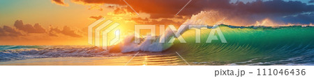 Radiant sunset over ocean waves 111046436
