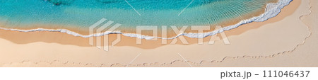 Aerial view of sandy beach and waves 111046437