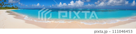 Serene beach: ocean, cloudy sky, and sandy shore 111046453