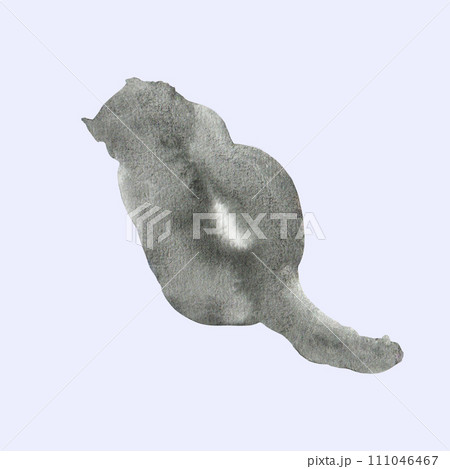 Abstract cat sketch, animal print stain, beautiful shape, pastel color palette. Watercolor illustration of sitting fluffy pet 111046467