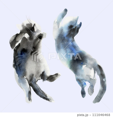 Abstract cat sketch, animal print stains, beautiful shapes, pastel color palette. Watercolor illustration of playing pet Abstract cat sketch, animal print stains, beautiful shapes, pastel color palette. Watercolor illustration of playing pet 111046468