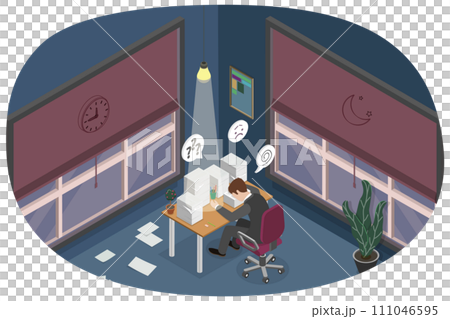 3D Isometric Flat  Conceptual Illustration of Frustrated Writer 111046595