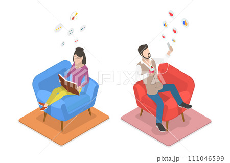 3D Isometric Flat  Conceptual Illustration of Introvert Vs Extravert 111046599