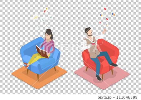 3D Isometric Flat Conceptual Illustration of Introvert Vs Extravert 3D Isometric Flat Conceptual Illustration of Introvert Vs Extravert 111046599