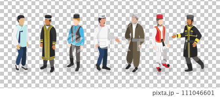 3D Isometric Flat  Set of Ethnic Groups 111046601