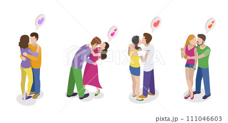 3D Isometric Flat  Set of Happy Love Couples 111046603