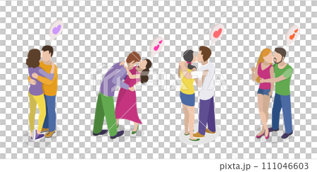 3D Isometric Flat  Set of Happy Love Couples 111046603
