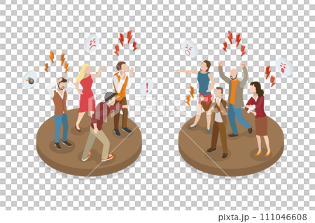 3D Isometric Flat Conceptual Illustration of Angry Characters 3D Isometric Flat Conceptual Illustration of Angry Characters 111046608