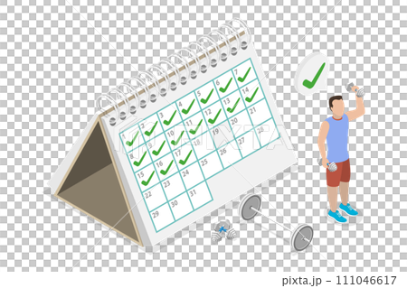 3D Isometric Flat Conceptual Illustration of Workout Planner 3D Isometric Flat Conceptual Illustration of Workout Planner 111046617