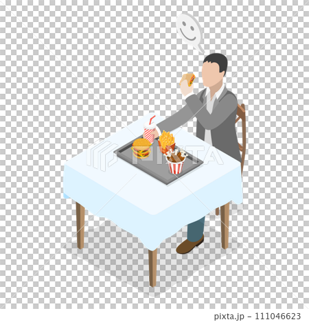 3D Isometric Flat Conceptual Illustration of Unhealthy Eating 3D Isometric Flat Conceptual Illustration of Unhealthy Eating 111046623