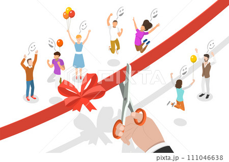 3D Isometric Flat  Conceptual Illustration of Ribbon Cutting Ceremony 111046638