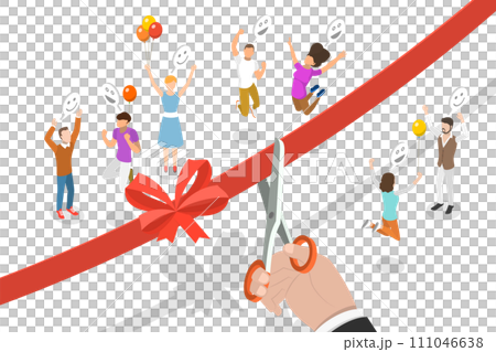 3D Isometric Flat  Conceptual Illustration of Ribbon Cutting Ceremony 111046638
