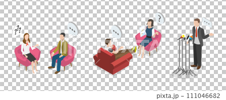 3D Isometric Flat  Conceptual Illustration of TV Interview 111046682