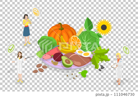 3D Isometric Flat Conceptual Illustration of Folate B9 Vitamin Sources 3D Isometric Flat Conceptual Illustration of Folate B9 Vitamin Sources 111046730