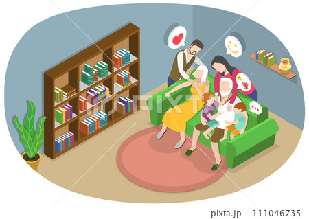 3D Isometric Flat  Conceptual Illustration of Granny Hugs 111046735