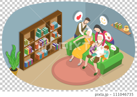3D Isometric Flat  Conceptual Illustration of Granny Hugs 111046735