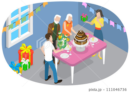 3D Isometric Flat  Conceptual Illustration of Parents Day 111046736